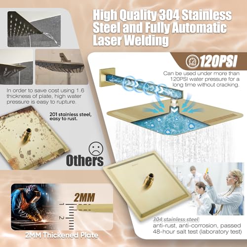 Gabrylly Rain Shower Head with Handheld Spray Combo, 10", Brushed Gold | All Metal Shower System, High Pressure Rainfall Shower Faucet Set, Solid Brass Shower Valve Complete Shower Set for Bathroom - color: Brushed Gold, size: 10 Inch