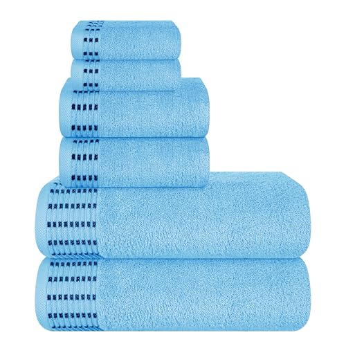 Ultra Soft 6 Pack Cotton Towel Set, Contains 2 Bath Towels 28x55 inch, 2 Hand Towels 16x24 inch & 2 Wash Cloths 12x12 inch, Ideal Everyday use, Compact & Lightweight - Sky Blue - color: Sky Blue, size: 6 Pack Set