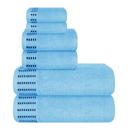 Ultra Soft 6 Pack Cotton Towel Set, Contains 2 Bath Towels 28x55 inch, 2 Hand Towels 16x24 inch & 2 Wash Cloths 12x12 inch, Ideal Everyday use, Compact & Lightweight - Sky Blue - color: Sky Blue, size: 6 Pack Set