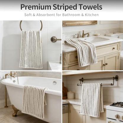 6 Piece Black and White Striped Hand Towels,100% Cotton Bathroom Towels Ultra Soft and Highly Absorbent Hand Towels for Bathroom Kitchen, Showering, Spa, Gym,Hotel (13” x 29”) - color: White