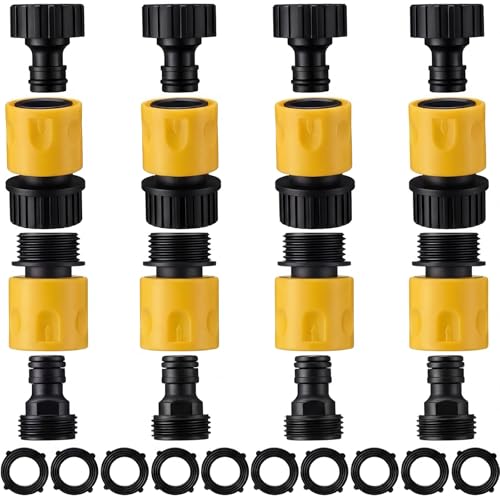 Hotop 16 Pcs Garden Hose Quick Connector, 3/4 Inch Fittings, Yellow | Male Female Fittings, 10 Rubber Gaskets, Plastic Adapters for Garden Watering, Car Wash, Leak-Proof, Tool-Free Install - color: Yellow