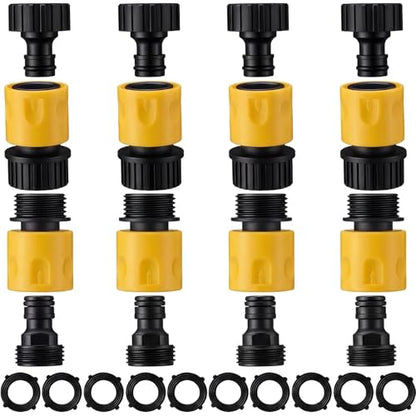 Hotop 16 Pcs Garden Hose Quick Connector, 3/4 Inch Fittings, Yellow | Male Female Fittings, 10 Rubber Gaskets, Plastic Adapters for Garden Watering, Car Wash, Leak-Proof, Tool-Free Install - color: Yellow