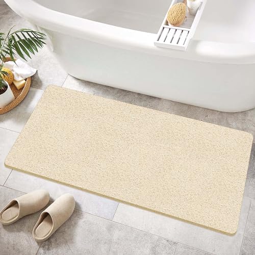 Shower Mat Non Slip 40.2 x16.1 Inch, Loofah Shower Mat Anti Slip Tub Mat Without Suction Cups, Shower Floor Mat for Wet Area, Quick Drying, Beige - color: Beige, size: 40" x 16" (Rectangular)