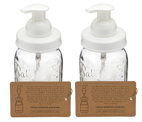 Mason Jar Foaming Soap Dispenser – White – with 16 Ounce Ball Mason Jar - Two Pack! - color: Ball Jar, White, size: 2 Pack