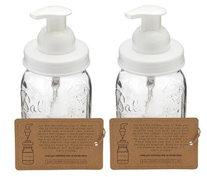 Mason Jar Foaming Soap Dispenser – White – with 16 Ounce Ball Mason Jar - Two Pack! - color: Ball Jar, White, size: 2 Pack