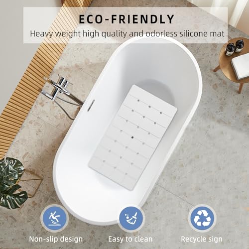 Bathtub Mat Non Slip 15" x 28" Silicone Foldable Tub Mat with Strong Suction Cups & Large Drain Holes, Durable & Eco-Friendly, for Smooth Surfaces, Ideal for Seniors, Adults White - color: White