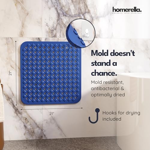 homerella Square Shower Mat Non Slip Anti Mold 21x21 Anti Slip Shower Mat | 100% BPA Free, Mildew Resistant, Machine Washable, Shower Mats for Inside Shower, Shower Floor Mat Mat Non Slip EU Certified - color: Royal Blue