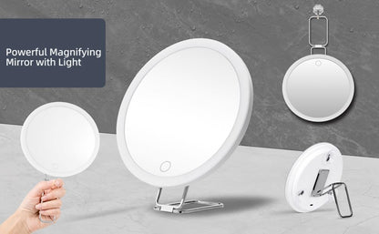 Magnifying Mirror with Light 30x, Lighted Rechargeable Adjustable Brightness Handheld Makeup Mirror with Suction Cup,Foldable Dimmable Portable Travel Mirrors for Wall Tabletop Desk Bathroom
