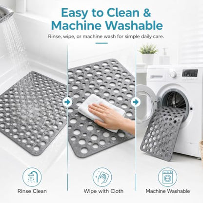 Casa and Beyond Shower Mat, Secure Shower Mat-Non-Slip, Washable Non-Slip Bathtub Mats, with Suction Cups and Drain Holes, Soft Textured Design, Easy to Clean for Bathroom (Blue, 29.5" x 17") - color: Blue, size: 29.5" x 17" (Rectangular)