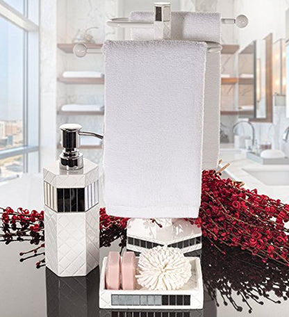 Creative Scents Quilted Mirror White Hand Soap Dispenser for Bathroom | Decorative Lotion Dispenser with Durable Metal Pump, Resin Countertop Shower Dispensers for Elegant Bathroom Decor - style: Soap Dispenser