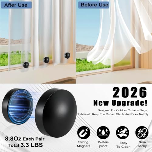 20 Pcs Heavy Duty Outdoor Curtain Weights Rubber Covered Strong Magnetic Drapery Weights 8.8 oz Each Pair, Easy Install for Heavy Wind Outside Patio Gazebo Pergola Home-Black - color: Black