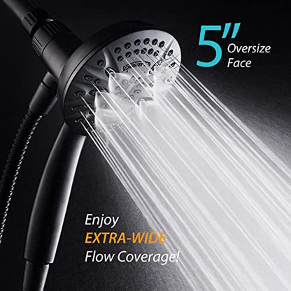 AquaDance New Magnetic Docking 8-setting High Pressure Handheld Shower Head | Space-age Magnetic Guidance Bracket System, Giant 5-inch Face, Extra-long 72-inch Stainless Steel Hose - Black - color: Matte Black
