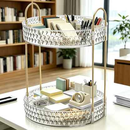 360° Rotating Makeup Organizer, 2-Tier Large Capacity Cosmetic Storage Rack for Bathroom Countertop & Vanity, Clear Acrylic Holder for Skincare, Perfume & Beauty Essentials