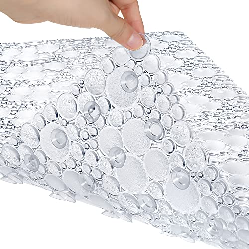 Extra Long Pebble Bath Tub Shower Mat 34.2 x 15.7, Bathmat Non-Slip with Suction Cups, Machine Washable, Bathroom Mats, Smooth/Non-Textured Surface Only (34.2" x 15.7", Clear) | Extra Long Bath Mat for Tub Non Slip, Machine Washable, Shower Mats for Insid