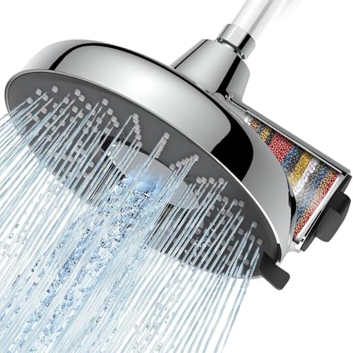 Filtered Shower Head 8 Inch - High Pressure Fixed Rain Showerhead with 18-Stage Filter for Hard Water Softener - Reduces Chlorine and Heavy Metals (Chrome） - color: Chrome, size: 8 Inch Without Extension Rod