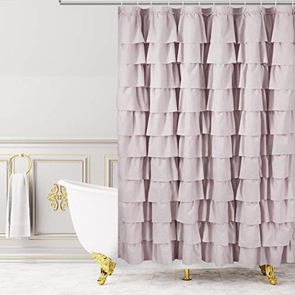 Mauve Shower Curtain for Bathroom, 72 W x 84 H, Cascading Tiered Ruffles | Coquette Feminine Aesthetic, 72x84, Soft Microfiber Fabric, 12 Hooks Inclouded, Machine Washable, Apartment Bathroom Upgrade - color: Blush, size: 72"W x 84"L (Pack of 1)