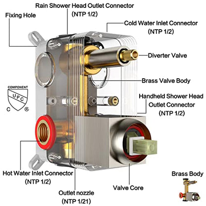 Black Rain Shower System Faucet Set with Handheld, 12 inch | Solid Metal Wall Mount Rainfall Shower Set with Safe Anti-Scald Valve, Air Injection High Pressure Water Saving Combo - color: Matte Black, style: 12in without Tub spout