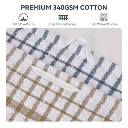 Egles 12 Packs Kitchen Dishcloths, 12" x 12" 100% Cotton | with Hanging Loop, Soft and Absorbent Terry Dish Cloths, Quick Drying Grid Dish Towel Set - color: Grey & Khaki, size: 12"x12" - 12 pcs