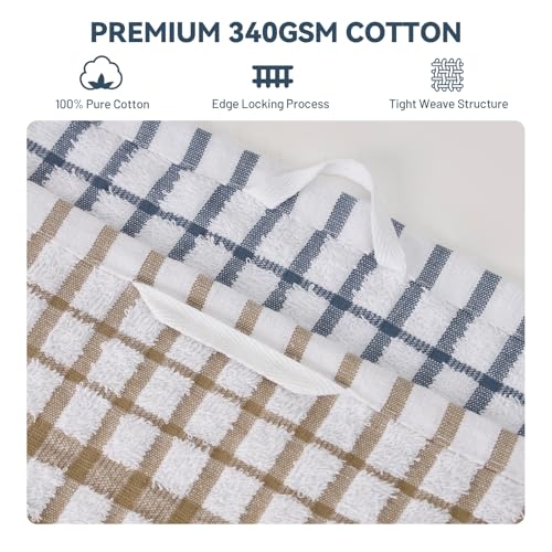 Egles 16 Pack Kitchen Dishcloths, 100% Cotton Dish Cloths, 12 x 12 Inch | Terry Dish Towel Set with Hanging Loop; Soft, Absorbent, Quick Drying and Reusable Grid Dishrag - color: Grey & Khaki, size: 12"x12" - 16 pcs