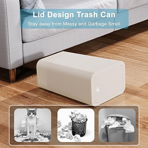 N. NETDOT 3 Pack Small Trash Can with lid, 3 Gallon Bathroom Trash Can,Garbage Can Slim Trash Bin Waste Basket for Bathroom,Kitchen,Bedroom,Living Room,Office,Laundry - Off White - color: Off White, size: 3 X 3 Gal