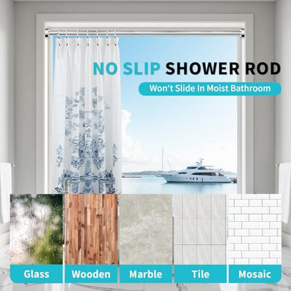 Shower Curtain Rod 34-80 Inches Never Rust Stainless Steel Tension Curtain Rod Adjustable Shower Rod Spring Tension Non-Slip No Drilling Shower Rods for Bathroom Window - color: Stainless Steel, size: 34”-80“