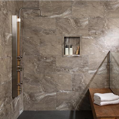 Palisade 17.5 in x 15.5 in Vinyl Shower Niche Venetian Marble | Waterproof Shower Insert - color: Venetian Marble