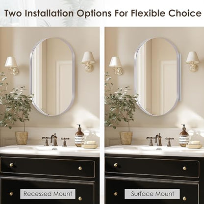 DlandHome Oval Bathroom Medicine Cabinet with Mirror, 34”x20” Recessed Medicine Cabinet for Bathroom with Beveled Edge Mirror, Silver - color: Silver