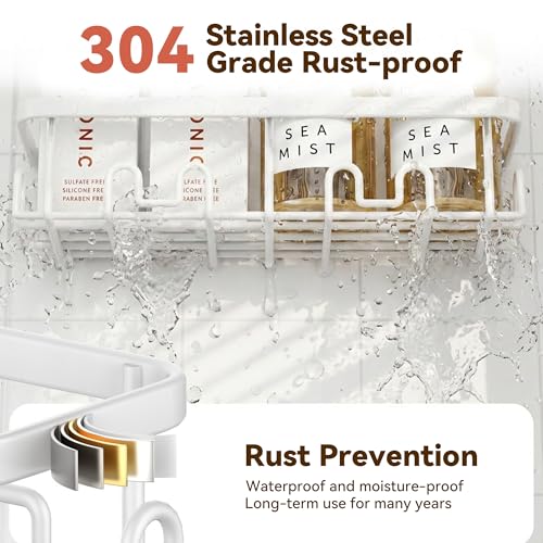 Shower Caddy Adhesive, Rustproof Shower Organizer, Wall Shower Rack | Large Capacity Shower Shelf for Inside Shower, No Drill Shower Storage, Shampoo Shower Holder, White, 2 Caddies - color: White