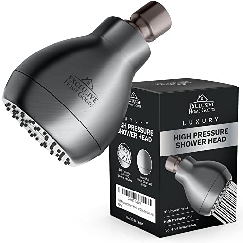 High Pressure Shower Head - Powerful Deluxe Bathroom Showerhead with Strong Spray Stream and Small Silicone Nozzles - Universal Fit Works with High and Low Water Flow Showers Matte Charcoal -1.8 GPM - color: Matte Charcoal, size: 1.8 GPM