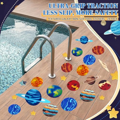28-Piece Planet-Themed Non-Slip Bath Stickers, Custom-Designed for Family Bathrooms, Suitable for Bathtubs and Bathroom Floors (Includes Scraper) - color: Planet