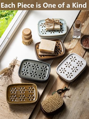 Miamolo Soap Dish with Draining, Bar Soap Holder Keeping Soap Bars Dry | 2-tier Tray Catch Drips, Mess-Free, Non-Slip Base | for Shower Bathroom Bathtub | Sponge Holder Kitchen Sink | Gift, Brown - color: Brown