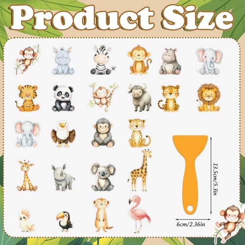 Whaline 24Pcs Woodland Animal Bathroom Non Slip Stickers Waterproof Anti Slip Bathtub Treads with Scraper Cartoon Forest Animal Adhesive Decals for Bathroom Shower Floor Decor