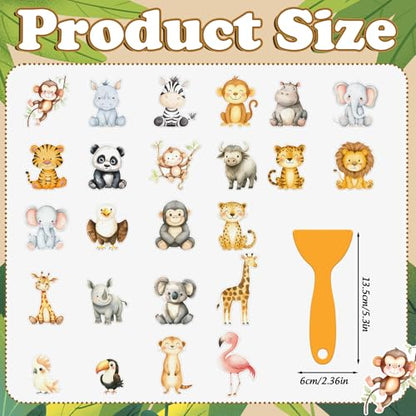Whaline 24Pcs Woodland Animal Bathroom Non Slip Stickers Waterproof Anti Slip Bathtub Treads with Scraper Cartoon Forest Animal Adhesive Decals for Bathroom Shower Floor Decor