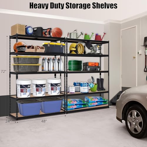 Storage Shelving Unit 48" L x 24" W x 72" H, 5-Tier Metal Storage Shelves | Heavy Duty Adjustable Garage Storage Shelves for Kitchen Pantry Basement Bathroom Laundry - size: 48" L x 24" W x 72" H