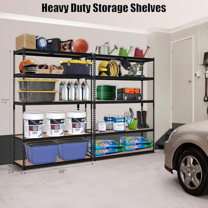 Storage Shelving Unit 48" L x 24" W x 72" H, 5-Tier Metal Storage Shelves | Heavy Duty Adjustable Garage Storage Shelves for Kitchen Pantry Basement Bathroom Laundry - size: 48" L x 24" W x 72" H