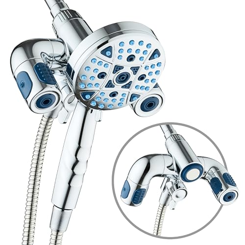 AquaCare Polaris 208-mode High Pressure Shower Head Combo with Hydro Arms | Luxury 3-way 14-zone System with 370 Stay-clean Power Jets, Handheld Magnetic Docking & 6 ft. Stainless Steel Hose / Chrome - color: Chrome