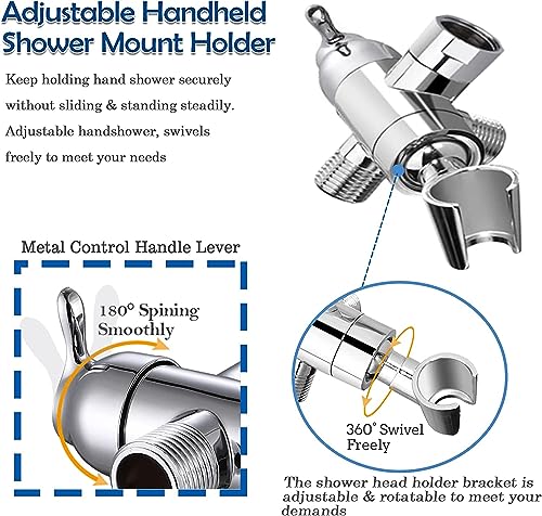 Shower Arm Diverter with Handshower Mount, G1/2 Brass Shower Diverter Valve Bathroom Universal Shower System Replacement for Handheld Shower and Fixed Shower Head(Polished Chrome) - color: Polished Chrome