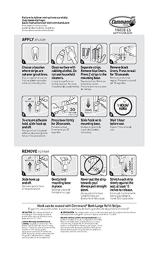 Command Large White Bath Hooks, 1 Hook, 2 Strips | Water Resistant, Damage-Free Hanging, Ideal for Bathroom Organization, Great for Hanging Bath Towels, Holds up to 7.5 lb - size: Large
