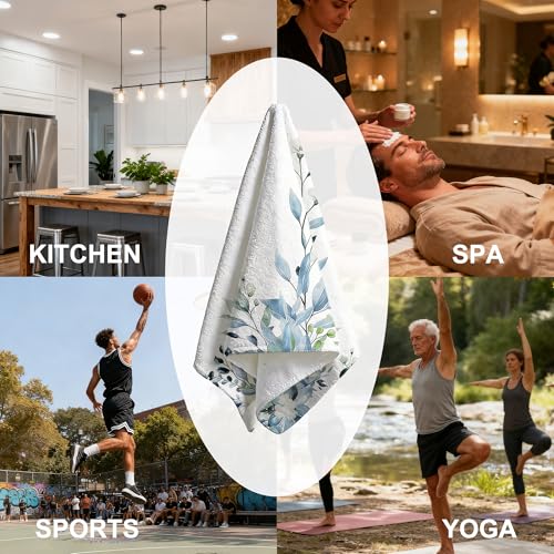 Hand Towels for Bathroom Blue Eucalyptus Leaf Kitchen Towels Set of 2 Soft Breathable Highly Absorbent Bath Towels for Bath Guest Gym Spa, 14.4x28.3 Inch - color: Blue Eucalyptus Leaf