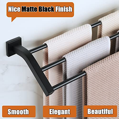 Alise GK9009 SUS304 Stainless Steel Bathroom Double Towel Bar Towel Rack Hanger (Matte Black, 24-Inch(3-Bars)) - color: Matte Black, size: 24-Inch (3-Bars)