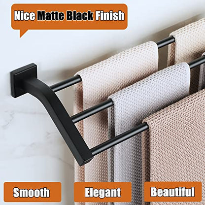Alise GK9009 SUS304 Stainless Steel Bathroom Double Towel Bar Towel Rack Hanger (Matte Black, 24-Inch(3-Bars)) - color: Matte Black, size: 24-Inch (3-Bars)