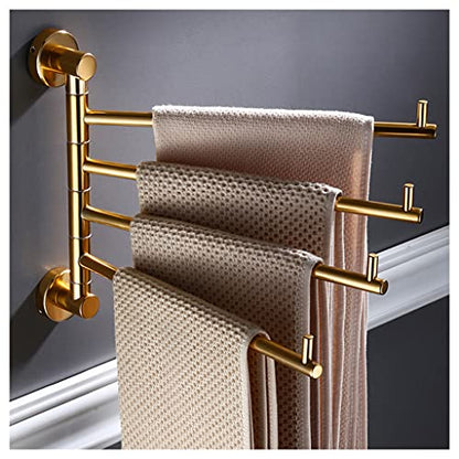 ZHOUXIAO Modern Swing Out Towel Bar Holder Wall-Mounted/Gold Swivel Towel Rack Hanger Organizer for Bathroom or Kitchen, Towel Bar Folding Arm Swivel Hanger Bathroom Storage 4bars