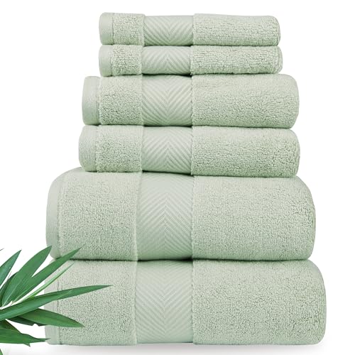 Alusa Home Ultra Soft & Plush Viscose from Bamboo Bath Towels - 700 GSM Luxury Bath Towels - 6 Piece Set - Super Absorbent & Quick Drying (Eucalyptus Green) - color: Eucalyptus, size: 6pc Towel Set