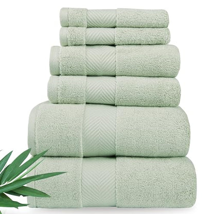 Alusa Home Ultra Soft & Plush Viscose from Bamboo Bath Towels - 700 GSM Luxury Bath Towels - 6 Piece Set - Super Absorbent & Quick Drying (Eucalyptus Green) - color: Eucalyptus, size: 6pc Towel Set