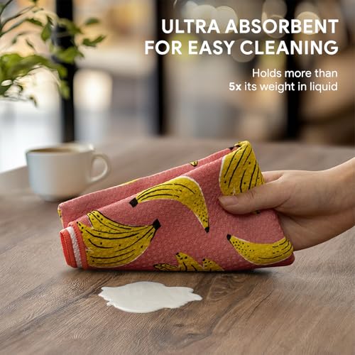 RECYCO Waffle Kitchen Towel Set of 2 - Quick Dry Microfiber Sustainable Dish Towels - Ultra Absorbent Reusable Cleaning Tea Towels - Lightweight Hand Towels,16”x 28”, Banana Joy - color: Banana Joy