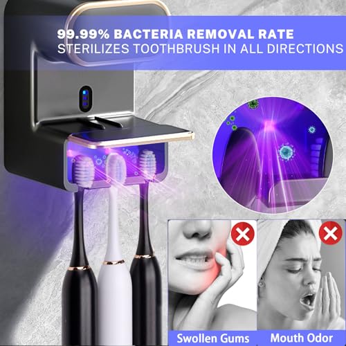 Automatic Toothpaste Dispenser,Smart Toothpaste Dispenser Wall Mounted with 3 Toothpaste Slots,Electric Toothbrush Holder Toothpaste Squeezer for Adults and Kids (Black) - color: Black
