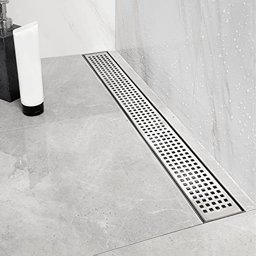 Neodrain 36" Linear Shower Drain, Brushed 304 SS Bathroom Linear Drain,cUPC | Brushed Nickel Shower Drain with Quadrato Grate& Adjustable Feet, Long Rectangle Shower Floor Drain in Bathroom, Balcony etc - color: Brushed Nickel, size: 36 In