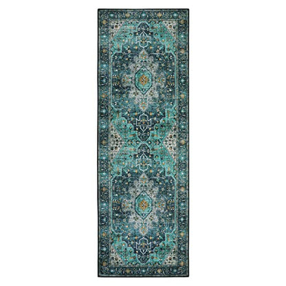 Moynesa Ultra-Thin Washable Teal Non Slip Bathroom Rug - 2x6 Laundry Room Mat, Machine Washable Non-Slip Pet Friendly Carpet Runner for Camper RV Foyer Kitchen Hallway - color: Teal, size: 2' x 6'