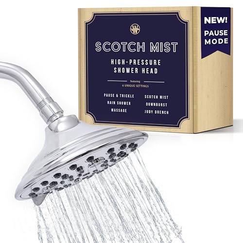 6-Inch Chrome Shower Head with 6 Settings, High Pressure Showerhead for Low Flow, Enjoy a Relaxing High Pressure Shower, Perfect Replacement for Any Bathroom - Winthorpe Scotch Mist