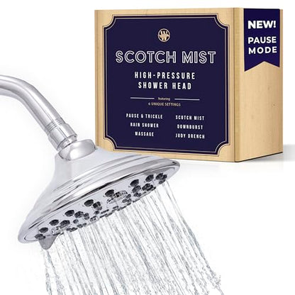 6-Inch Chrome Shower Head with 6 Settings, High Pressure Showerhead for Low Flow, Enjoy a Relaxing High Pressure Shower, Perfect Replacement for Any Bathroom - Winthorpe Scotch Mist